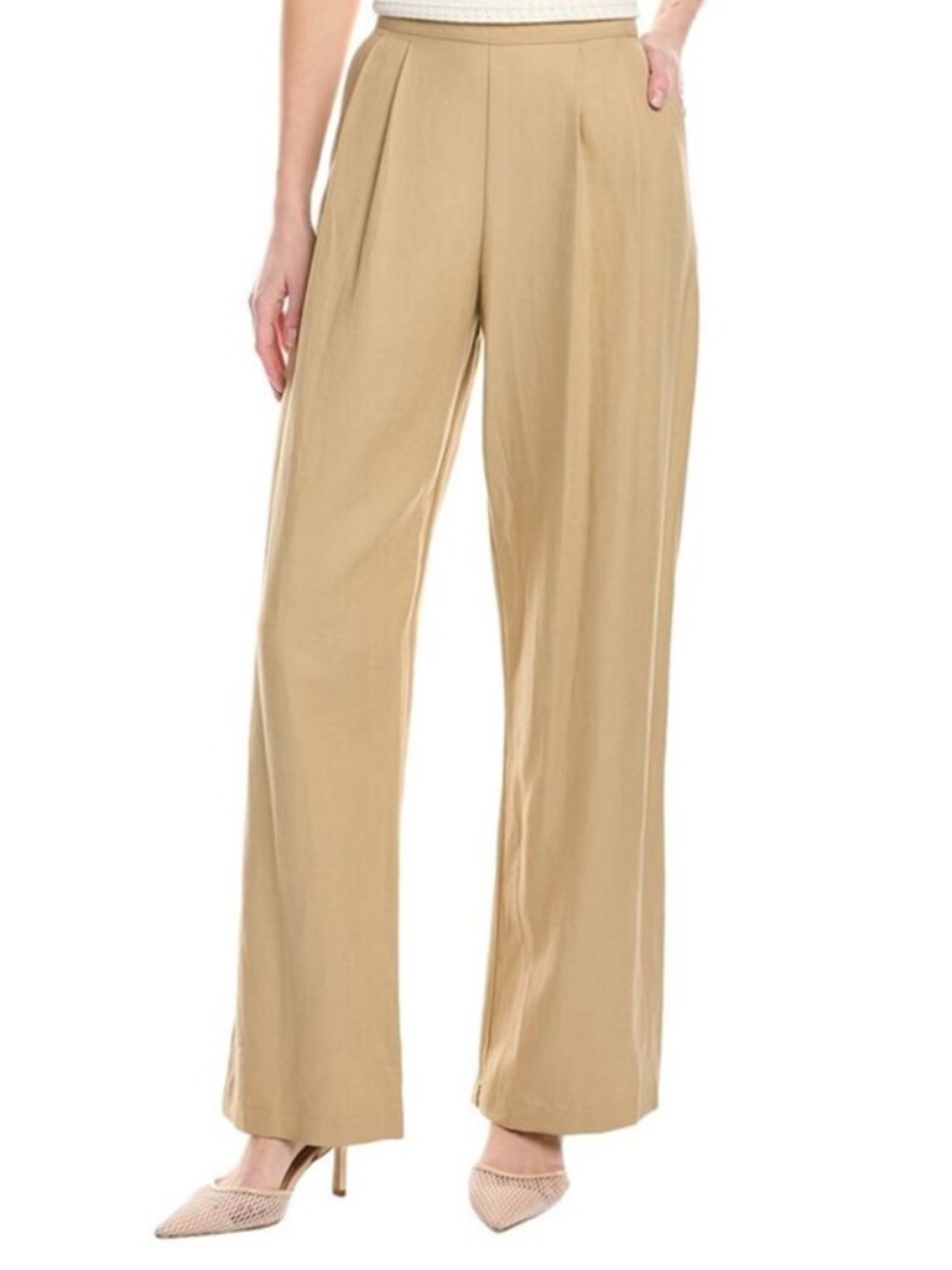 Enza Costa Linen Blend Pleated Wide Leg Pant - Color: Tan - Size Medium (2) -NWT